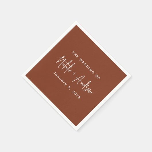 Terracotta Burnt Umber Classic Script Wedding Servet (Hoek)