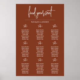 Terracotta Burnt Umber Script 9 Wedding Seat Chart Poster