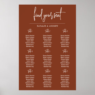 Terracotta Burnt Umber Script 9 Wedding Seat Chart Poster