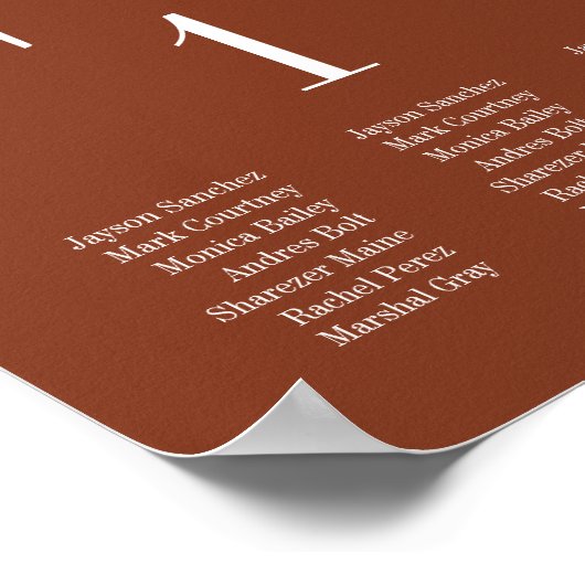 Terracotta Burnt Umber Script Table Seating Chart Poster (Hoek)