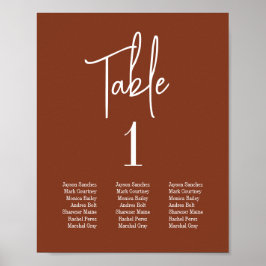 Terracotta Burnt Umber Script Table Seating Chart Poster