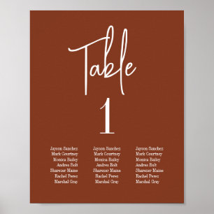 Terracotta Burnt Umber Script Table Seating Chart Poster