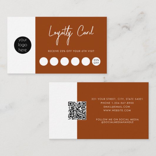 Terracotta Business Logo QR Code Loyalty Visitekaartje (Voorkant / Achterkant)