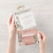 Terracotta & Cactus Bruiloft All In One Uitnodiging (Afscheurbaar)