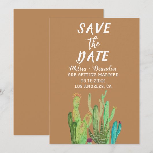 Terracotta Cactus Desert Arizona Rustic Wedding Kaart (Voorkant / Achterkant)