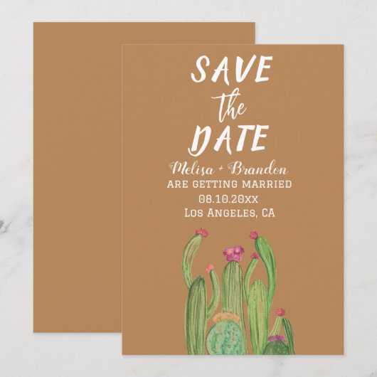 Terracotta Cactus Desert Arizona Rustic Wedding Kaart (Voorkant / Achterkant)