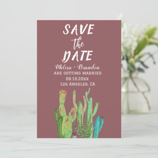 Terracotta Cactus Desert Arizona Rustic Wedding Kaart (Staand voorkant)