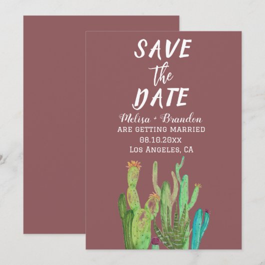 Terracotta Cactus Desert Arizona Rustic Wedding Kaart (Voorkant / Achterkant)