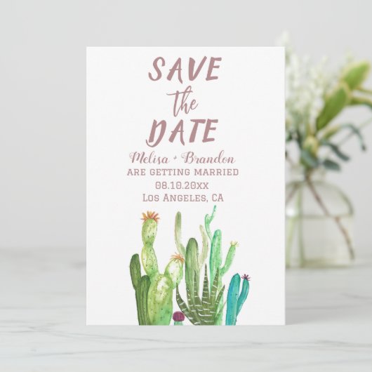 Terracotta Cactus Desert Arizona Rustic Wedding Kaart (Staand voorkant)