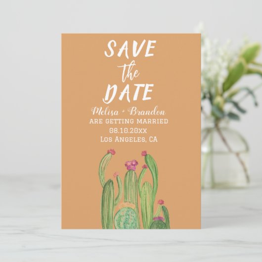 Terracotta Cactus Desert Arizona Rustic Wedding Kaart (Staand voorkant)