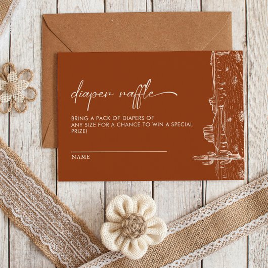 Terracotta Cactus Desert Baby shower Luier Raffle Informatiekaartje