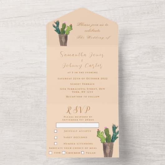 Terracotta Cactus Desert Mexico Arizona Wedding All In One Uitnodiging (Binnen)