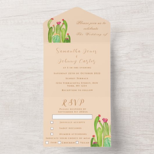 Terracotta Cactus Desert Mexico Arizona Wedding All In One Uitnodiging (Binnen)