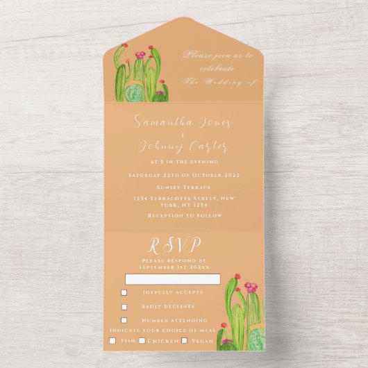 Terracotta Cactus Desert Mexico Arizona Wedding All In One Uitnodiging (Binnen)
