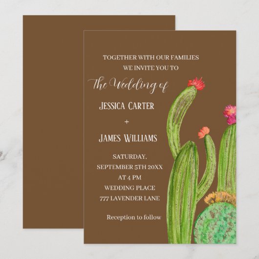 Terracotta Cactus Desert Mexico Waterverf Wedding Kaart (Voorkant / Achterkant)