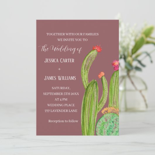 Terracotta Cactus Desert Mexico Waterverf Wedding Kaart (Staand voorkant)