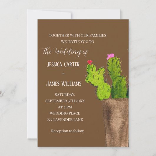 Terracotta Cactus Desert Mexico Waterverf Wedding Kaart (Voorkant)