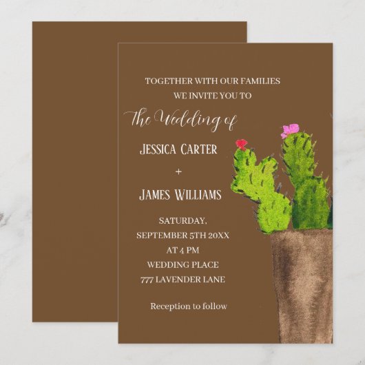 Terracotta Cactus Desert Mexico Waterverf Wedding Kaart (Voorkant / Achterkant)