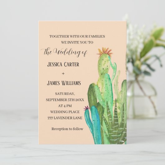 Terracotta Cactus Desert Mexico Waterverf Wedding Kaart (Staand voorkant)