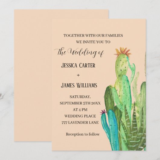 Terracotta Cactus Desert Mexico Waterverf Wedding Kaart (Voorkant / Achterkant)