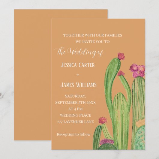Terracotta Cactus Desert Mexico Waterverf Wedding Kaart (Voorkant / Achterkant)