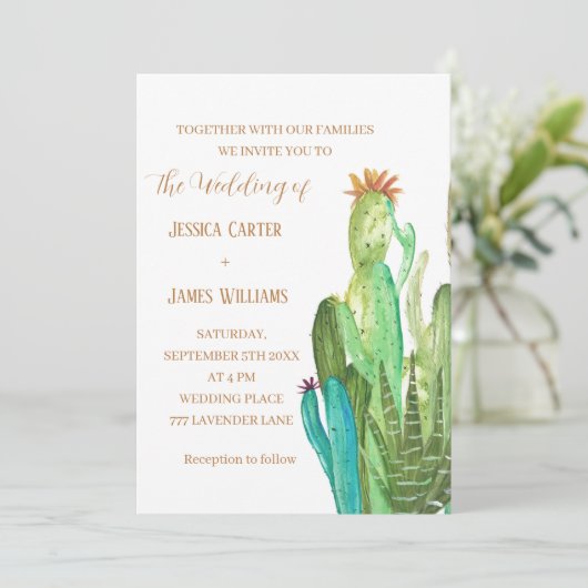Terracotta Cactus Desert Mexico Waterverf Wedding Kaart (Staand voorkant)