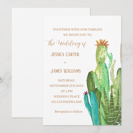Terracotta Cactus Desert Mexico Waterverf Wedding Kaart (Voorkant / Achterkant)