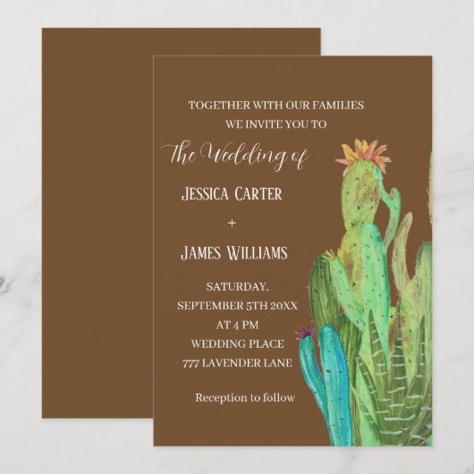 Terracotta Cactus Desert Mexico Waterverf Wedding Kaart (Voorkant / Achterkant)