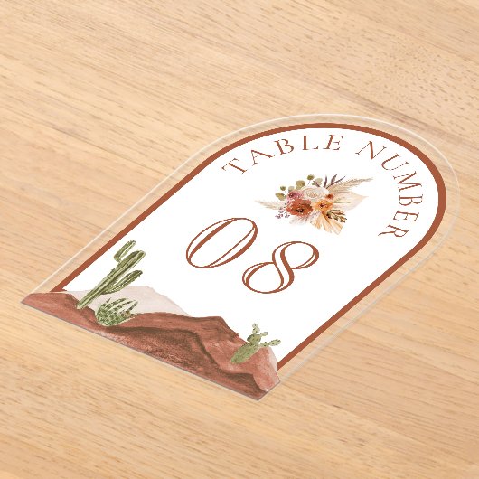 Terracotta Cactus Wedding Acrylic Table Number Acryl Uitnodigingen (Laagn)
