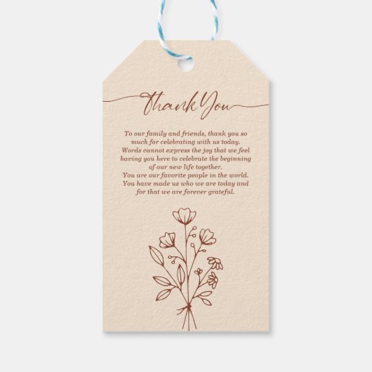 Terracotta Calligrafie Boho Botanische Bedankt Cadeaulabel (Achterkant)