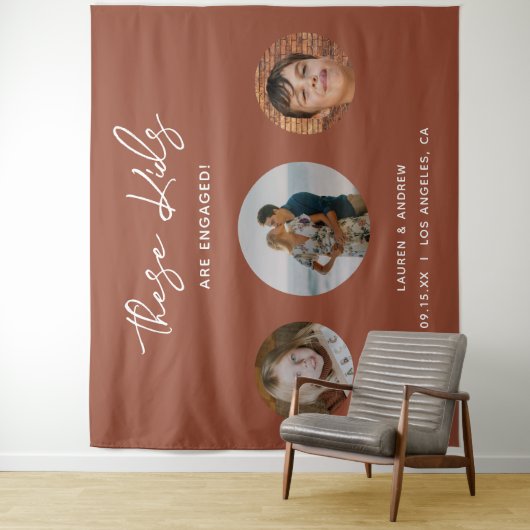 Terracotta Calligraphy Engagement Party Backdrop Wandkleed (In situ)