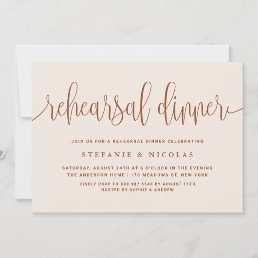 Terracotta  Calligraphy Rehearsal Dinner Kaart (Voorkant)