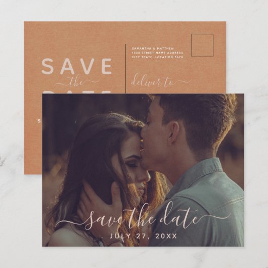 Terracotta Calligraphy Save the Date Wedding Briefkaart (Voorkant / Achterkant)