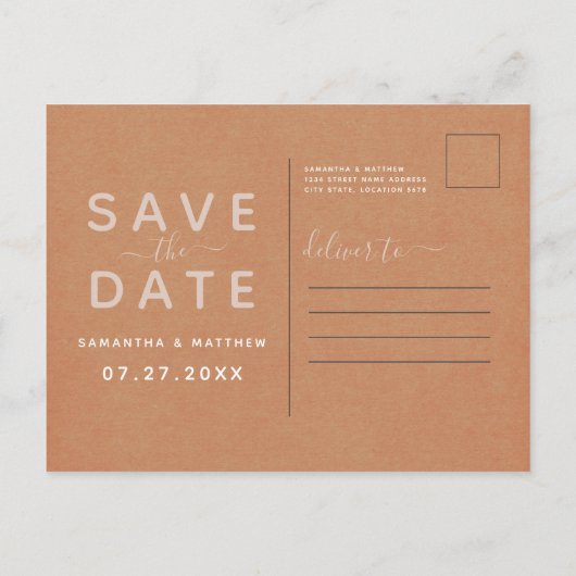 Terracotta Calligraphy Save the Date Wedding Briefkaart (Achterkant)