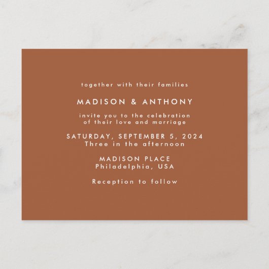 Terracotta Calligraphy Save the Date Wedding Photo Uitnodiging Briefkaart (Achterkant)