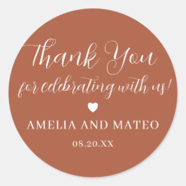 Terracotta Calligraphy Wedding Dankuwel Ronde Sticker