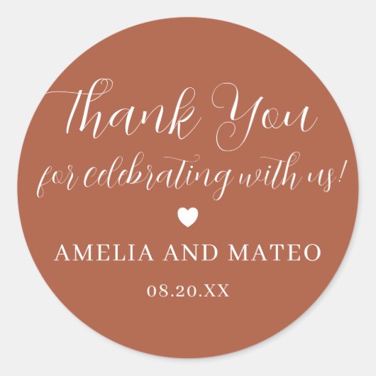 Terracotta Calligraphy Wedding Dankuwel Ronde Sticker (Voorkant)
