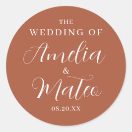 Terracotta Calligraphy Wedding Envelope Seal Ronde Sticker