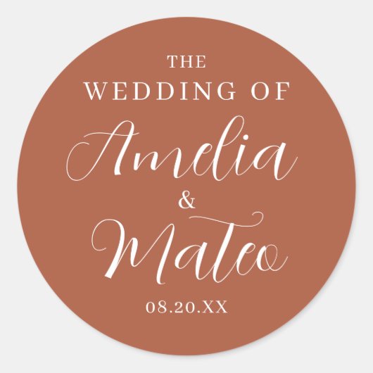 Terracotta Calligraphy Wedding Envelope Seal Ronde Sticker (Voorkant)