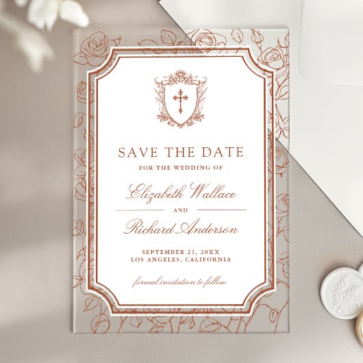 Terracotta Catholic Wedding Save the Date Acryl Uitnodigingen