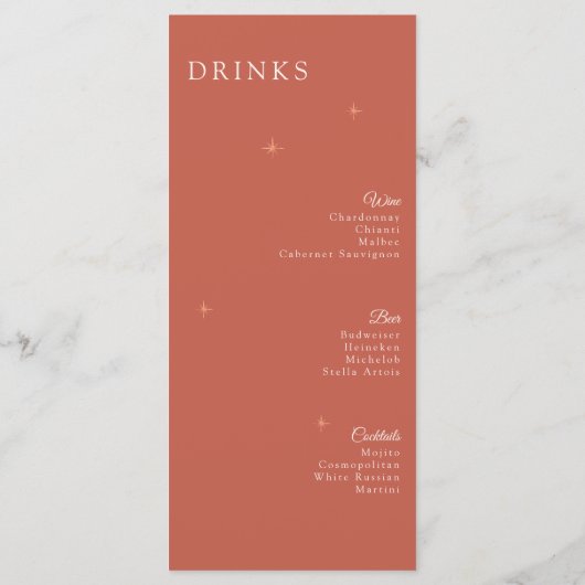 Terracotta Celestial Wedding Menu & Drinken Kaart (Achterkant)