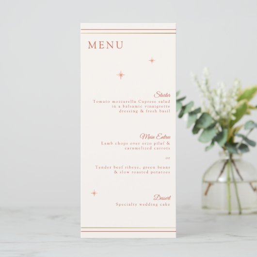 Terracotta Celestial Wedding Menu & Drinken Kaart (Staand voorkant)