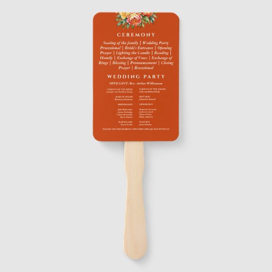 Terracotta Ceremonie Floral Wedding Programma Handwaaier (Achterkant)