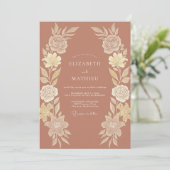 Terracotta Chic Bloemenbruiloft Kaart (Staand voorkant)