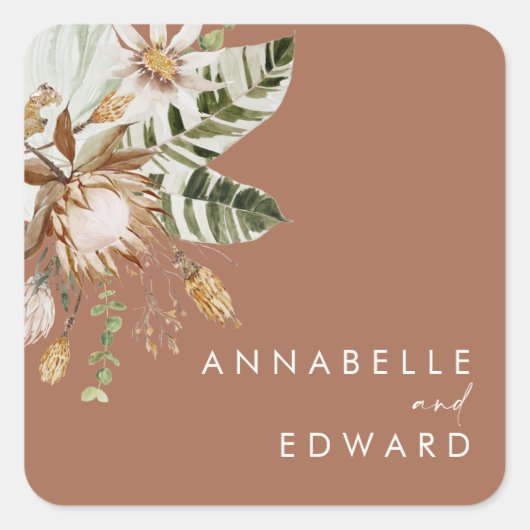 Terracotta chic bohemian botanical modern elegant vierkante sticker (Voorkant)