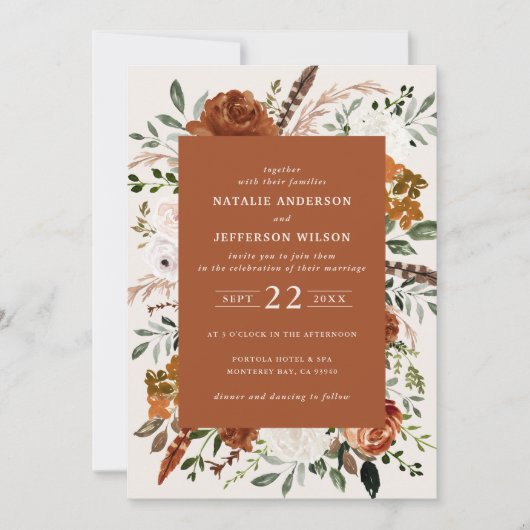 Terracotta chic floral elegant bruiloft details QR Kaart (Voorkant)