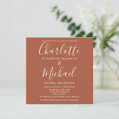 Terracotta Chic Script All In One Trouwvierkant Kaart (Staand voorkant)