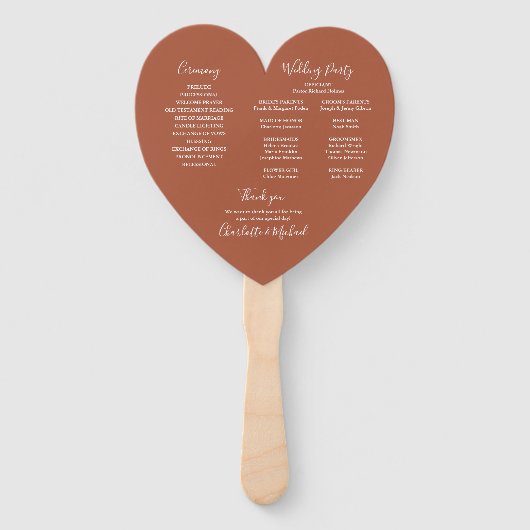 Terracotta Chic Wedding Program Heart Hand Fan Handwaaier (Achterkant)