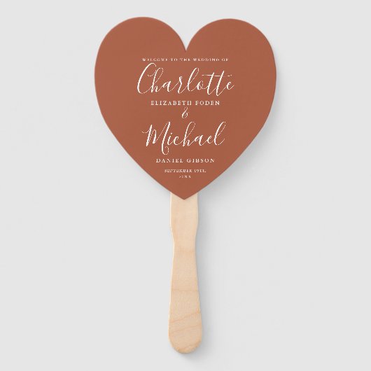 Terracotta Chic Wedding Program Heart Hand Fan Handwaaier (Voorkant)