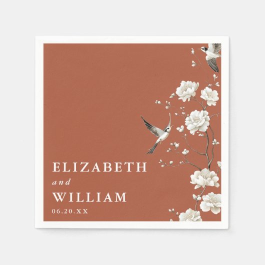 Terracotta Chinoiserie Bloementuin Trouwen Servet (Voorkant)